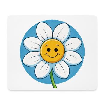 Cheerful White Daisy with Smiley Faces Pop Art - Mousepad (Querformat) - Weiß - Vorne