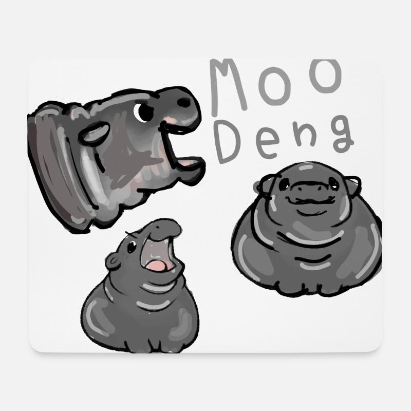 Moo Deng, hippo, illustration, hippo - Mouse Pad (horizontal) - white