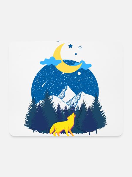 Winterträume! Der Wolf und der Mond - Mousepad (Querformat) - Weiß