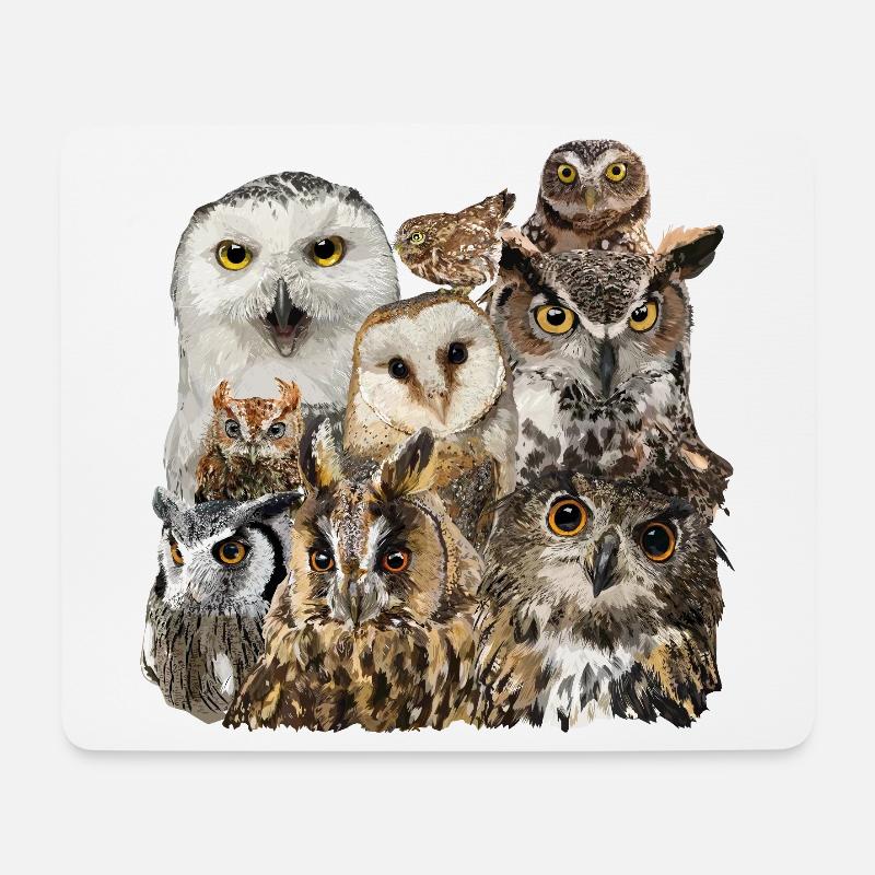 Eulen - Mousepad (Querformat) - Weiß