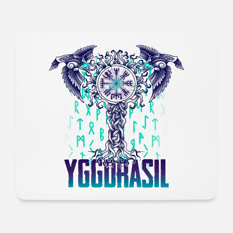 Yggdrasil World Baum und Krähen - Hugin & Munin - Mousepad (Querformat) - Weiß