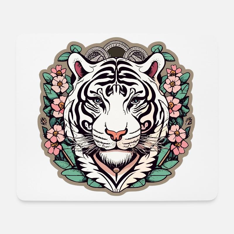 Tiger mit japanischen Kirschblüten Blüten Geschenk - Mousepad (Querformat) - Weiß