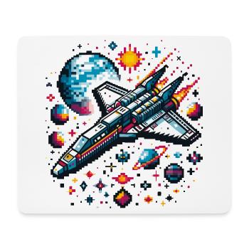RAUMSCHIFF RETRO JET PIXEL PLANET WELTALL GALAXIS - Mousepad (Querformat) - Weiß - Vorne