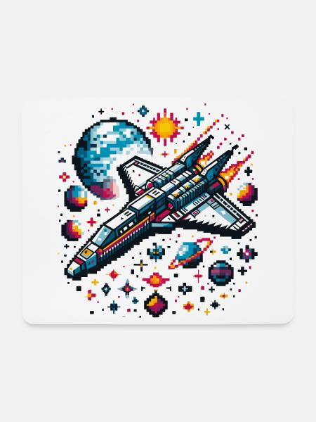 RAUMSCHIFF RETRO JET PIXEL PLANET WELTALL GALAXIS - Mousepad (Querformat) - Weiß