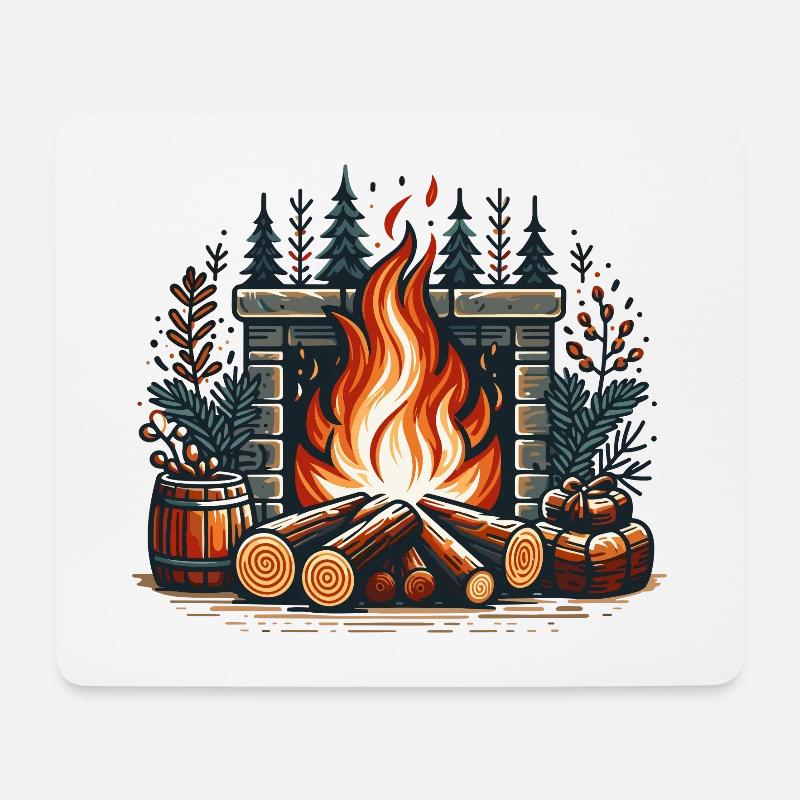 KAMINFEUER KAMIN DEKORATION WINTERLICH KUSCHELIG - Mousepad (Querformat) - Weiß