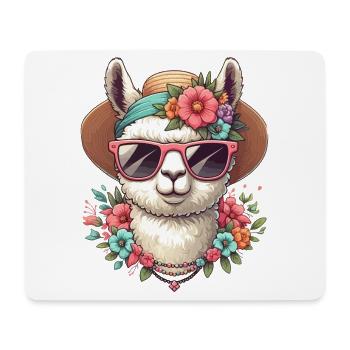 CHAPEAU D’ÉTÉ EN ALPAGA BOUQUET DE FLEURS HIPPIE LUNETTES CHAÎNE - Tapis de souris (format paysage) - blanc - Devant