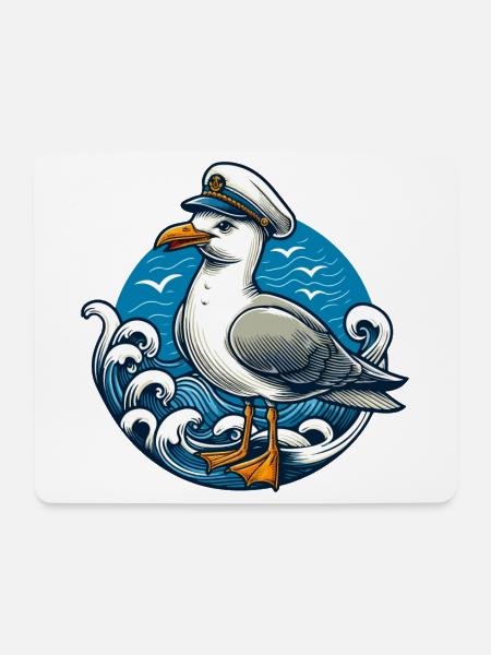 MÖWE KAPITÄN MÜTZE MEER WELLEN MARITIM BLAU ANKER - Mousepad (Querformat) - Weiß