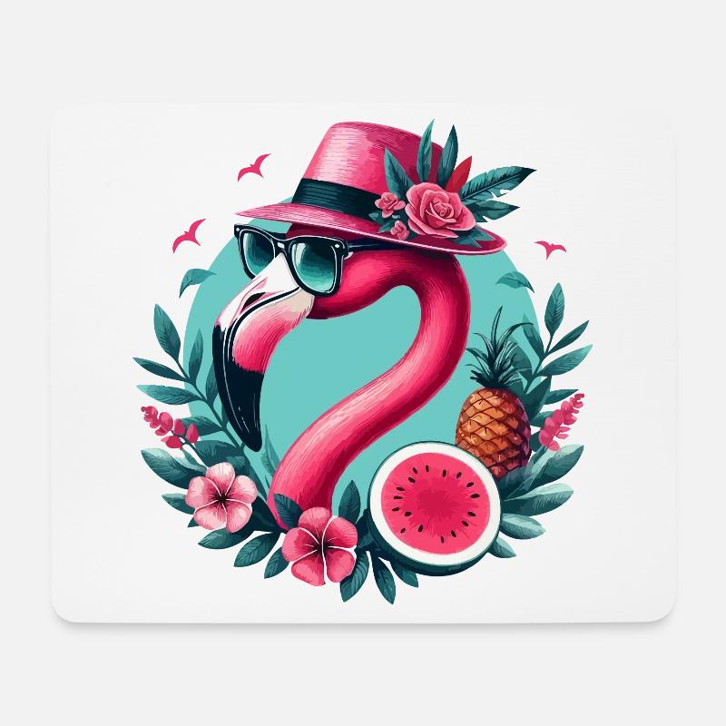 FLAMINGO SOMMER RETRO NEON VIBES URLAUB GIRL FRAU - Mousepad (Querformat) - Weiß