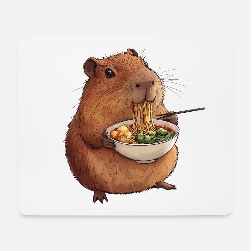Capybara isst Ramen - Mousepad (Querformat) - Weiß
