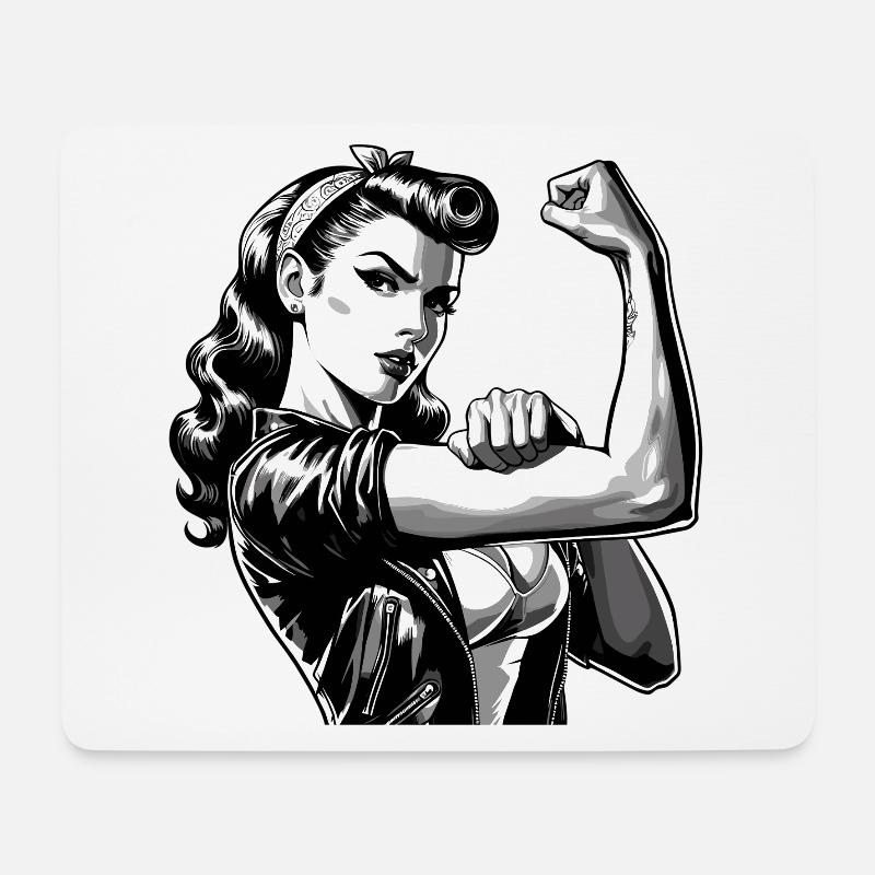 Starke coole Frau Rockabilly Style Grafik Geschenk - Mousepad (Querformat) - Weiß