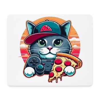 Katze Gamer liebt Pizza, Gaming-Geschenk - Mousepad (Querformat) - Weiß - Vorne