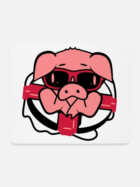 Schwein mit Brille und Rettungsring - Mousepad (Querformat) - Weiß