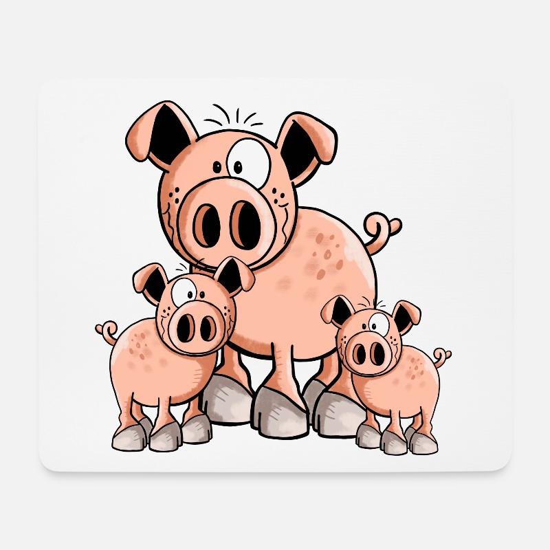 Schweine Familie - Schwein - Ferkel - Comic - Mousepad (Querformat) - Weiß