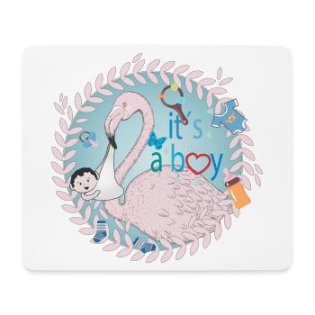 Flamingo with baby and baby utensils in blue - Mouse Pad (horizontal) - white - Front