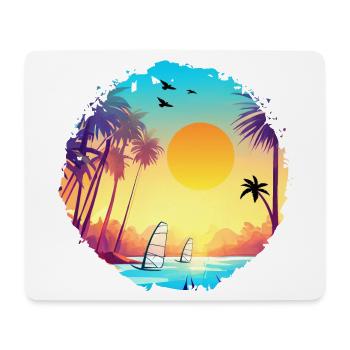 Aquarelle de plage de coucher de soleil d’été - Tapis de souris (format paysage) - blanc - Devant