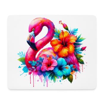 Flamingo verziert mit Hibiskusblüten - Mousepad (Querformat) - Weiß - Vorne