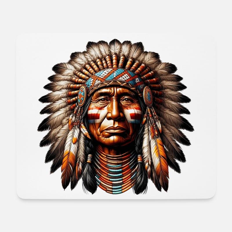 Amerikanisch, Indianer, Amerikaner - Mousepad (Querformat) - Weiß