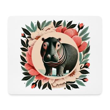 Wunderliches Nilpferd-Blumenporträt - Mousepad (Querformat) - Weiß - Vorne