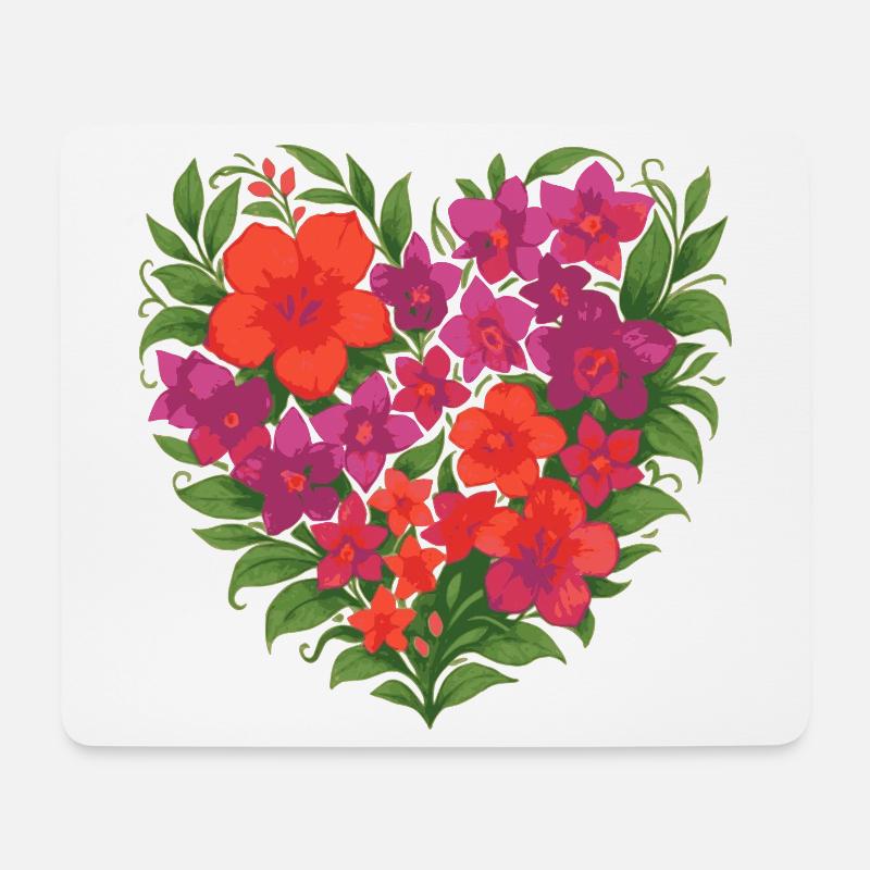 Herz aus farbenfrohen Blumen - Mousepad (Querformat) - Weiß