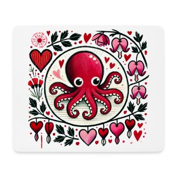 Whimsical Red Octopus with Floral Hearts - Mouse Pad (horizontal) - white - Front