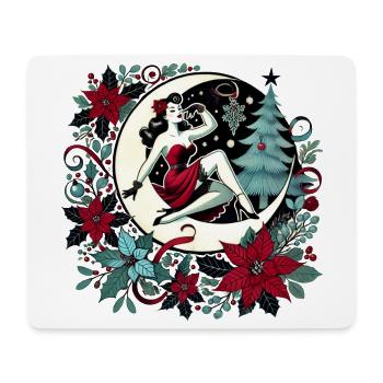 Mondschein Pinup Weihnachtskranz - Mousepad (Querformat) - Weiß - Vorne