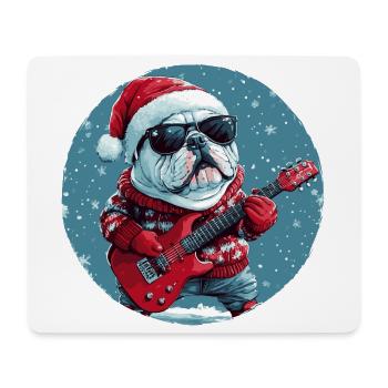 Bulldog Dog Christmas Guitar - Mouse Pad (horizontal) - white - Front