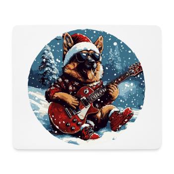 German Shepherd Dog Christmas Guitar - Mouse Pad (horizontal) - white - Front