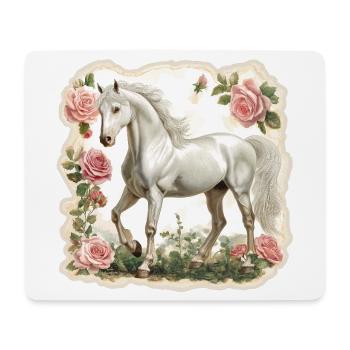 Pferd Vintage Blumen - Mousepad (Querformat) - Weiß - Vorne