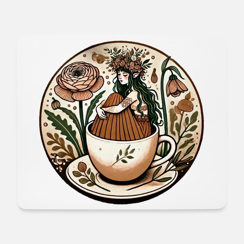 Florale Teetassenjungfrau - Mousepad (Querformat) - Weiß