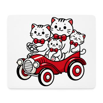 Cat Family in Vintage Red Car - Mouse Pad (horizontal) - white - Front
