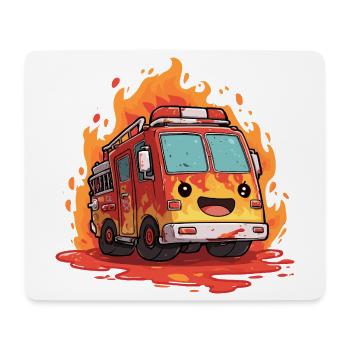 Kawaii Fire Truck Flames - Mouse Pad (horizontal) - white - Front