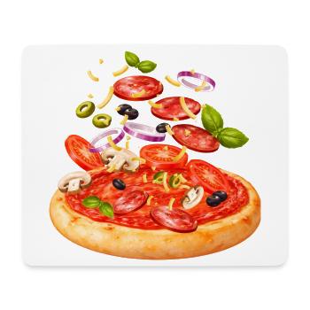 Pizza avec salami et légumes illustration - Tapis de souris (format paysage) - blanc - Devant