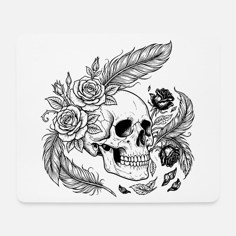Gotische Blumen-Skull-Rose-Hemd - Mousepad (Querformat) - Weiß