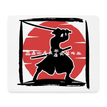 Samurai-Silhouette unter roter Sonne - Mousepad (Querformat) - Weiß - Vorne