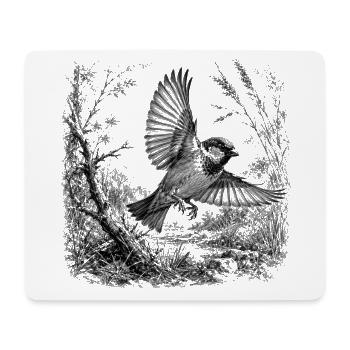 Un joli moineau en vol dans la nature dans le style du dessin - Tapis de souris (format paysage) - blanc - Devant