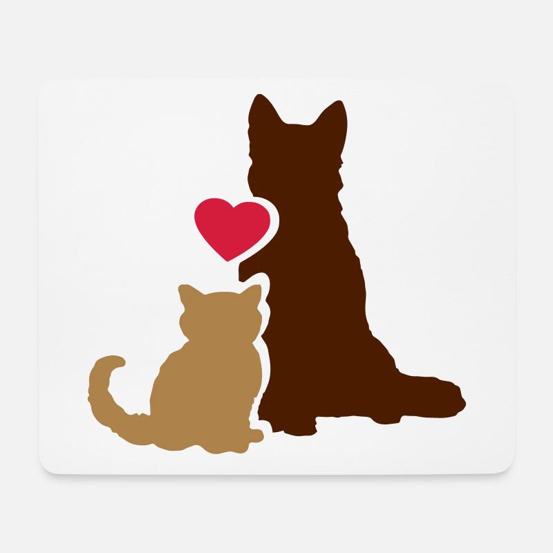 Kleine Katze mit Hund; little cat with dog - Mousepad (Querformat) - Weiß