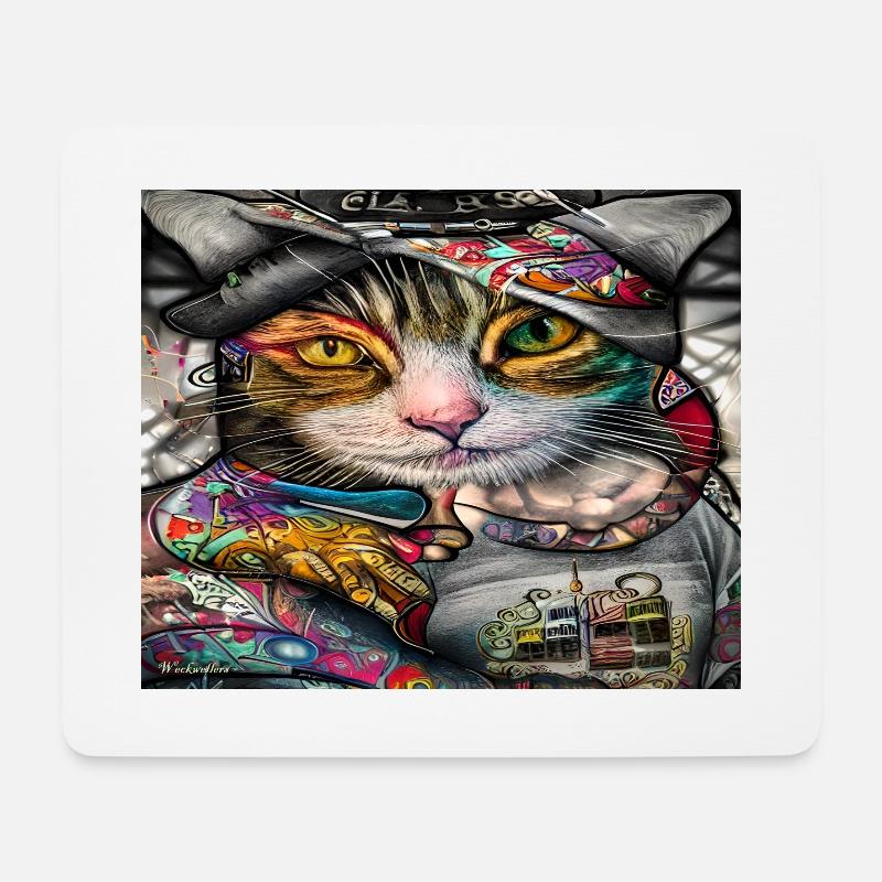 Graffiti chat - Tapis de souris (format paysage) - blanc