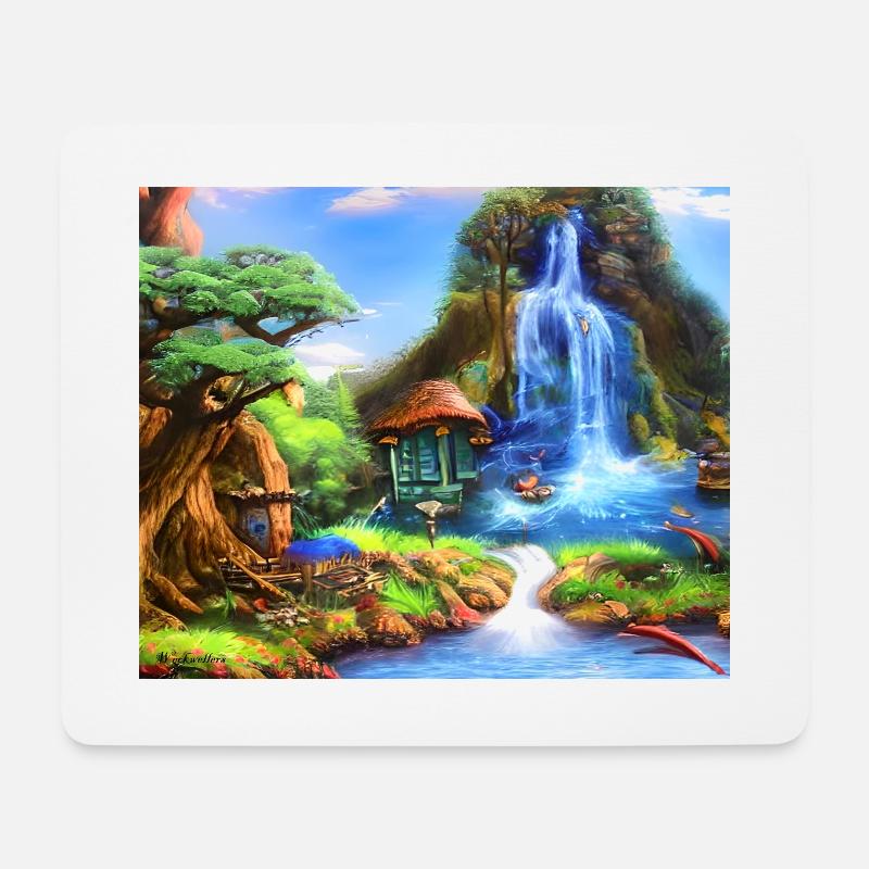 beautiful island with waterfall - Mouse Pad (horizontal) - white