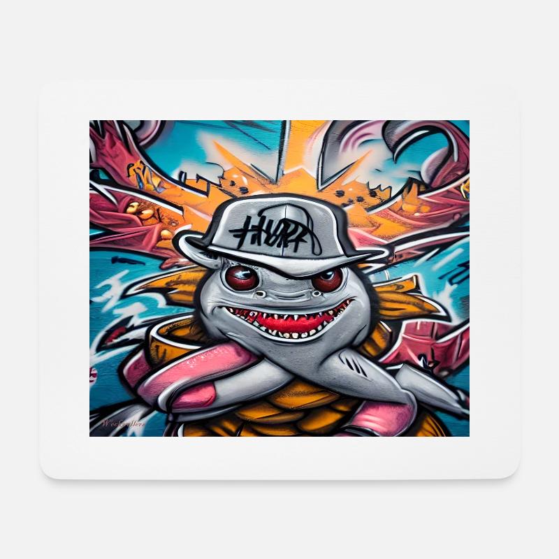 grafitti comic hai - Mousepad (Querformat) - Weiß