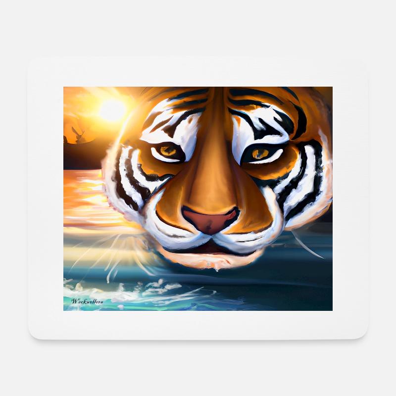 Aquarell Tiger im Wasser - Mousepad (Querformat) - Weiß
