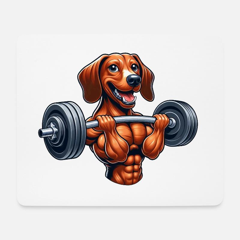 Sportlicher Dackel Gewichtheber Hantel Workout - Mousepad (Querformat) - Weiß