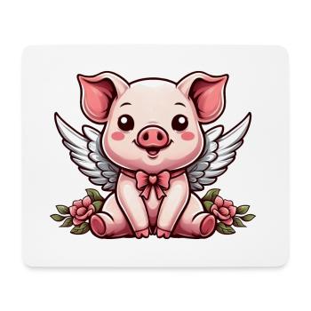 Cute Pig Angel Roses Cartoon Wings - Mouse Pad (horizontal) - white - Front