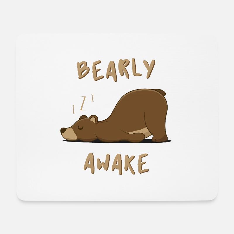 Bearly Awake - Süßer Bär - Mousepad (Querformat) - Weiß