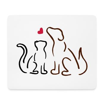 Chat et chien / chat et chien, amour, amoureux des animaux - Tapis de souris (format paysage) - blanc - Devant