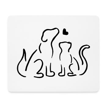 Chien et chat / amis des animaux - chat - chien - amour - Tapis de souris (format paysage) - blanc - Devant