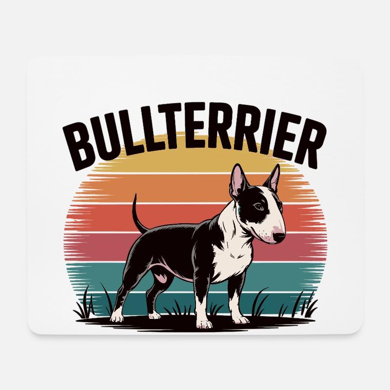 Bullterrier im Retro Sonnen-Style - Mousepad (Querformat) - Weiß