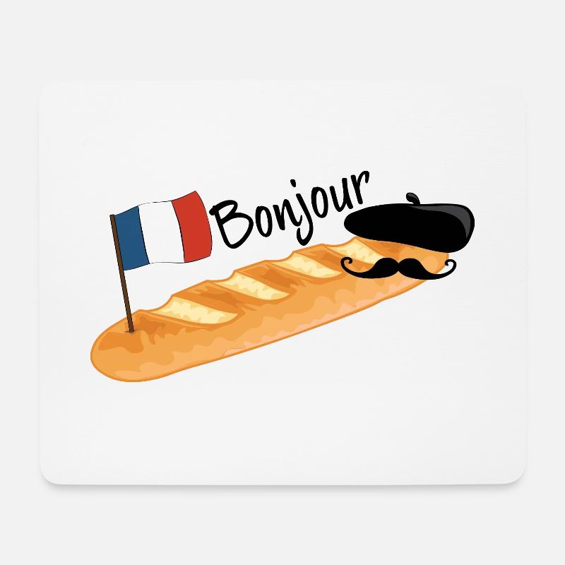 Bonjour - Lustiges französisches Baguette - Mousepad (Querformat) - Weiß