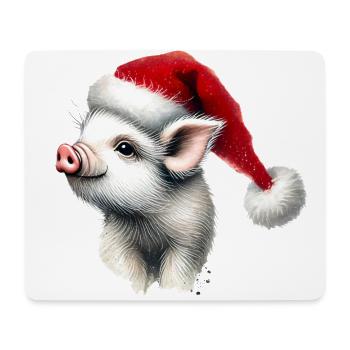Christmas piglet with Santa hat - Mouse Pad (horizontal) - white - Front