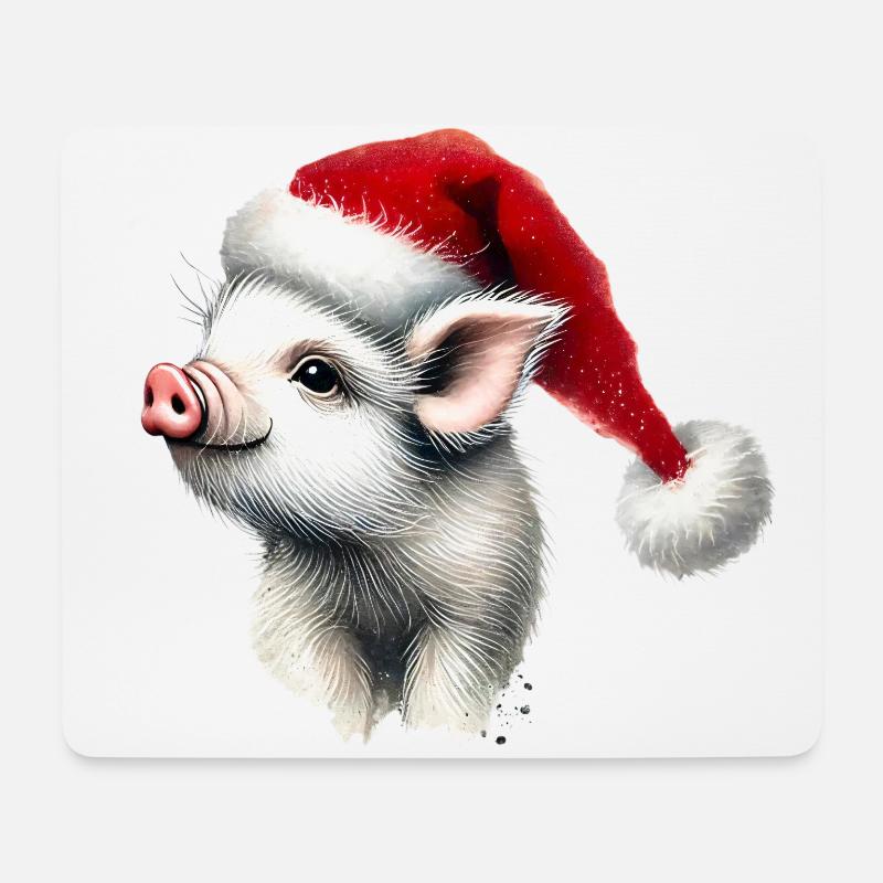Weihnachtsferkel mit Nikolausmütze - Mousepad (Querformat) - Weiß
