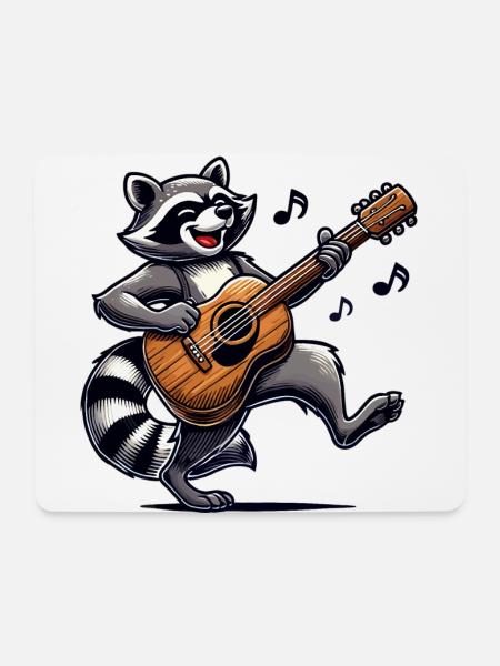 Waschbär Gitarre Musik - Mousepad (Querformat) - Weiß